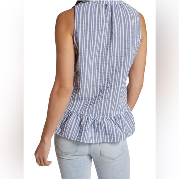Veronica Beard Jeans Antonia Sleeveless Striped Ruffled Shirt, Size Large - Picture 10 of 14